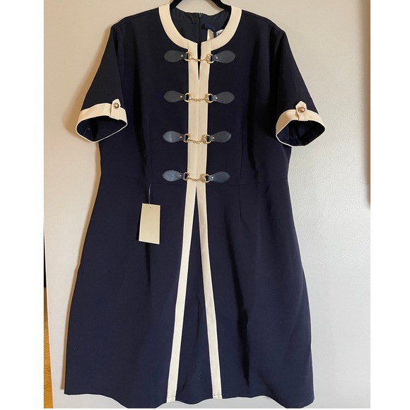 The Fox Group X Jessakae Grace Dress 2X Navy Blue Cream Gold Trim Detail NWT - Picture 1 of 7